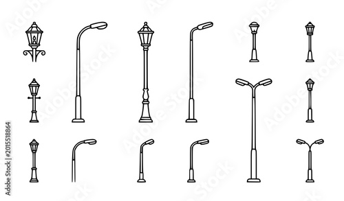Bild auf Leinwand Minimal street lamp outline icon collection with editable stroke urban lighting