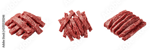 Tableau sur toile Sliced beef jerky strips dried meat snack protein food salty smoked dehydrated c