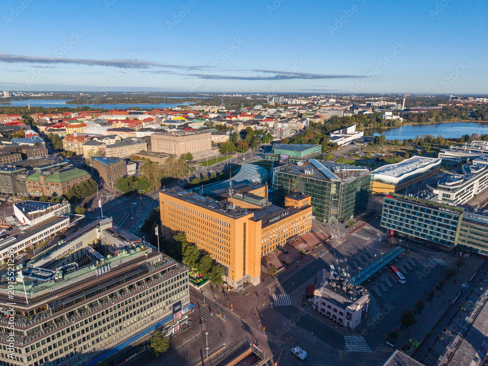 Obraz premium Aerial drone photo of the city center area in Helsinki, Finland