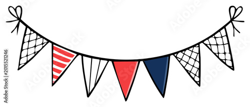 Hand drawn red white and blue pennant flags bunting illustration for celebration party decoration