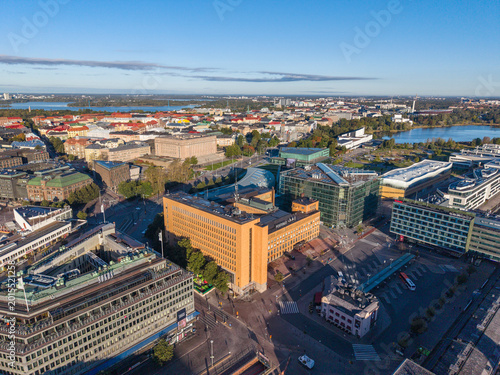 Aerial drone photo of the city center area in Helsinki, Finland