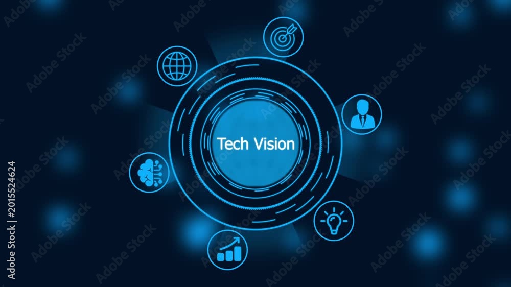 Tech vision digital interface with rotating business and global network ...