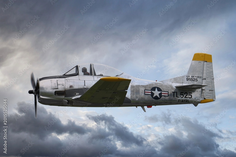 Naklejka premium North American T-28 vue coté ciel nuageux