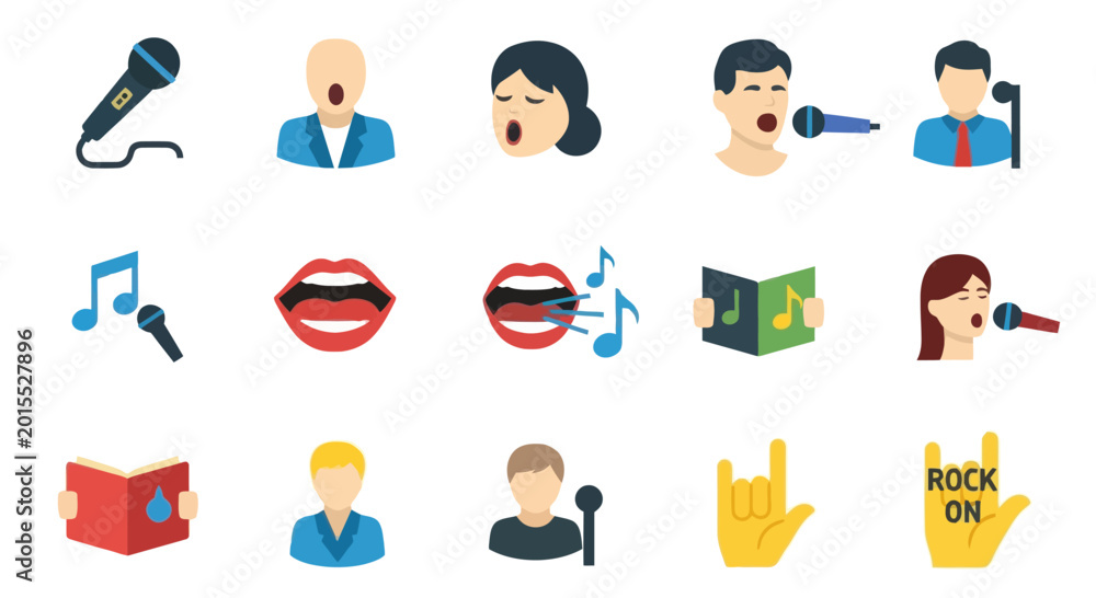 Fototapeta premium Singing, Music Notes, and Microphone Icons for Performance and Audio