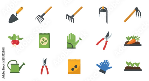 Foto Gardening Tools and Plants Flat Icons Set