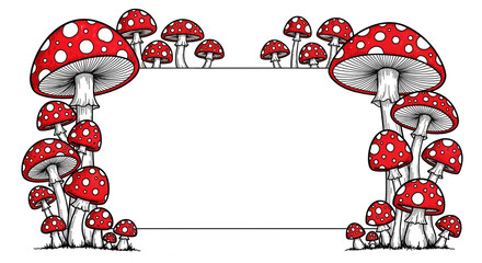 Red mushroom border illustration with empty center for text