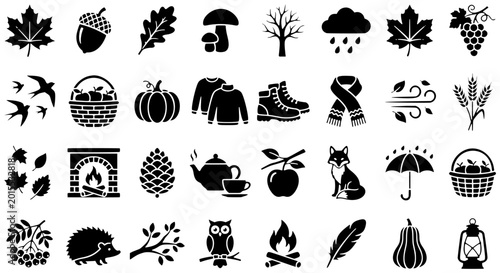 Autumn harvest nature icon collection