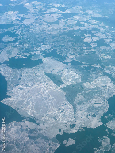 Ice on the water from airplane