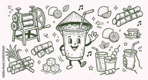 Konstfotografi Vintage 1930s Rubber Hose Style Vietnamese Juice Mascot and Tropical Beverage Do
