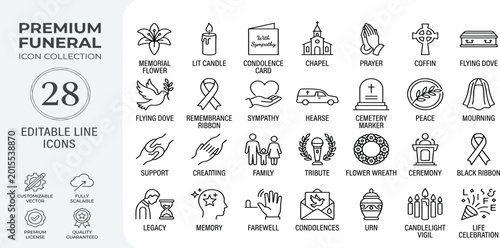 Konstfotografi Premium Funeral Icon Collection A Comprehensive Set of 28 Editable Line Graphics