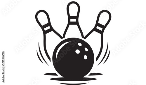 Obraz na plátně Bowling pin and ball icon with three pins raised, dynamic motion lines, and clea