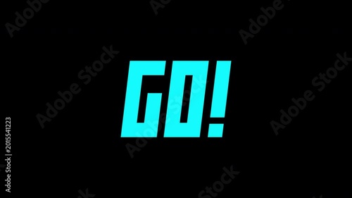 Dynamic blue 3-2-1 GO countdown text animation with energetic motion effects, smooth timing, and alpha channel transparency 4K