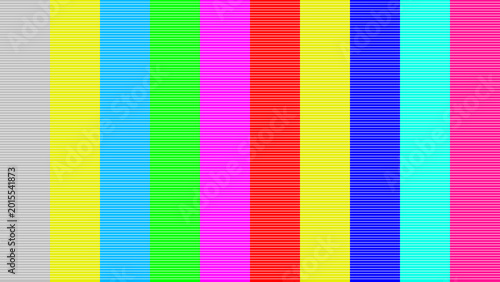 Photography Retro CRT television SMPTE color bars test pattern with glitch effect