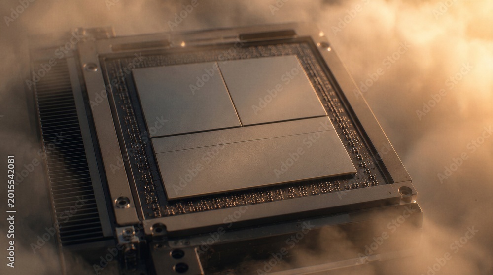 Fototapeta premium Advanced AI accelerator processor with multi die package and high bandwidth memory in vapor cooling for machine learning compute