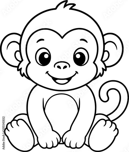 Photography Cute Monkey Cartoon Illustration Baby Monkey Animal Black and White Line Art Iso