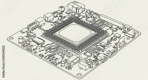 Tableau sur toile Detailed Illustration of a Computer Microprocessor and Circuit Board