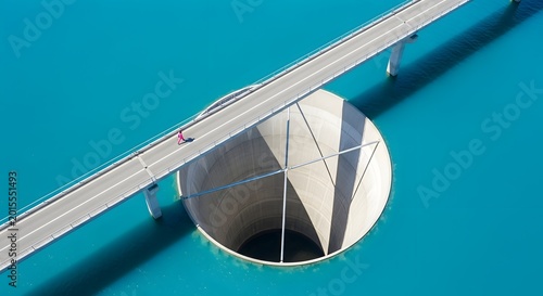Engineering marvels juxtaposed with pristine turquoise waters, showcasing human infrastructure's impact on coastal ecosystems and the delicate balance between concrete and nature.