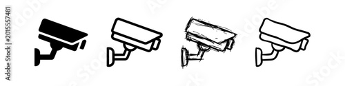 Foto Set of CCTV Security Camera Icons in Solid, Outline, Hand Drawn, and Sketch Styl