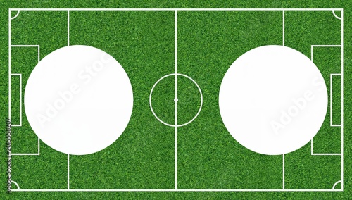 Campo de futebol com espaços circulares em branco para personalização