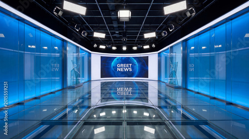 Backdrop For TV Shows .TV On Wall.3D Virtual Room Studio Background, 3d illustration