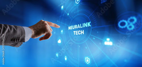Neuralink technology with brain-computer interface and neural network connections.