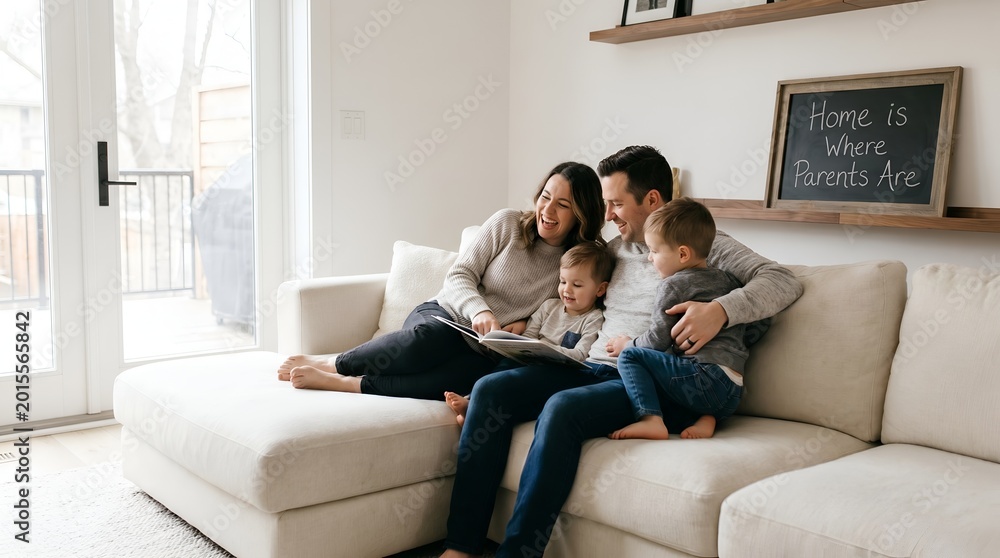 Fototapeta premium Family reading together on a couch