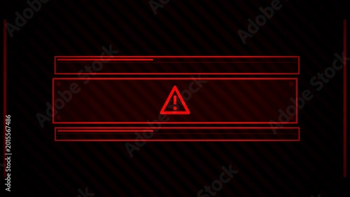 Futuristic digital warning interface with neon red alert symbols and sleek dark background in motion animation