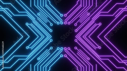 Neon Digital Circuit Board Animation Abstract Background