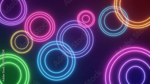 Neon Glowing Circles Abstract Motion Background