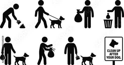 Photography cleaning up pet waste, walking dogs, transparent background.