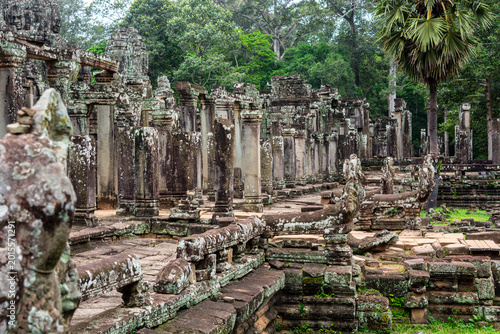Εκτύπωση καμβά Ruins of Bayon Temple with colonnades and Naga balustrades, Cambodia