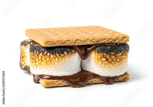 Classic s'more sandwich with toasted marshmallow and chocolate