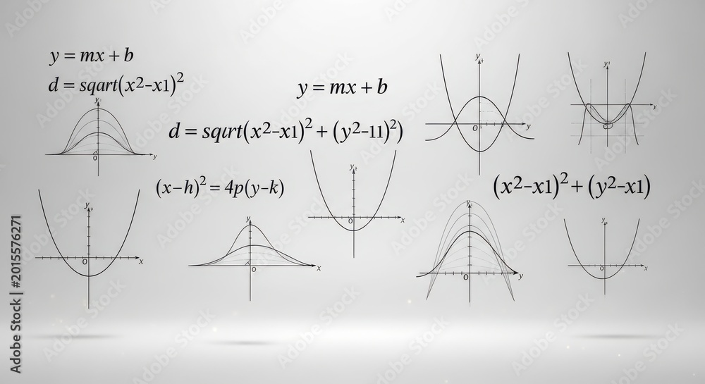 Obraz premium Math Equations and Graph Diagrams Exploring Functions Geometry and Analytical Concepts in Education and Scientific Visualizations Graphical Relationships and Mathematical Expressions