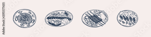 Bild auf Leinwand Hand drawn crayon sketch set of Turkish food vector illustration