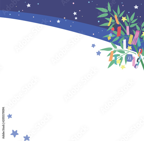 Tanabata Night Sky Bamboo Frame Vector Square｜七夕の笹と夜空の正方形フレーム 背景透過ベクター
