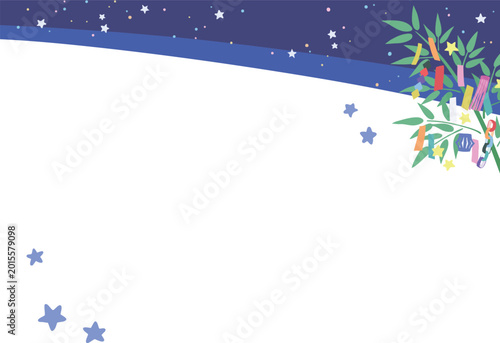 Tanabata Bamboo Night Sky Horizontal Frame Vector｜七夕の笹と夜空の横型フレーム 背景透過