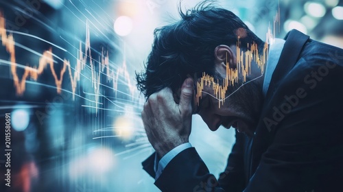 Businessman stressed financial data