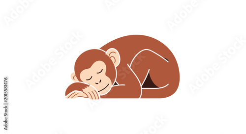 Canvas Print Cute Cartoon Orangutan Sleeping Peacefully On White Background