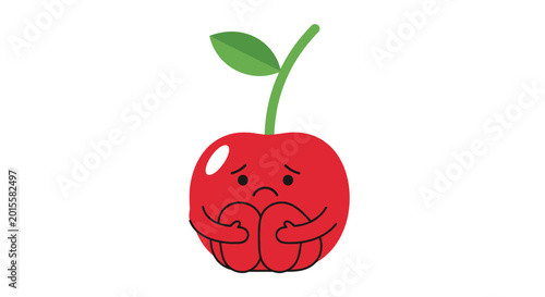 Canvastavla Sad cartoon cherry character sitting down with arms around knees