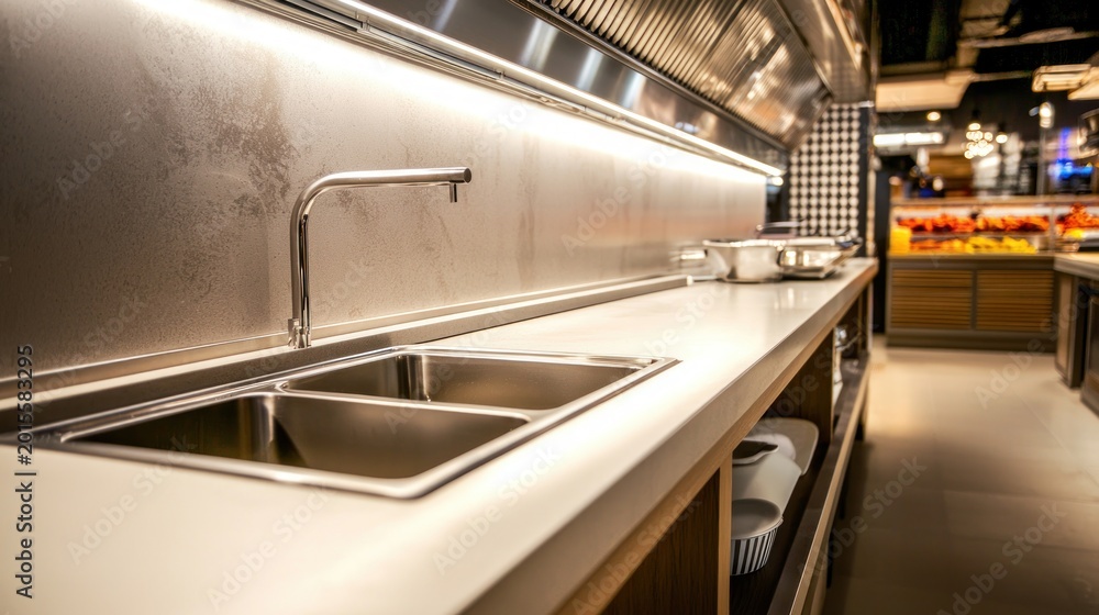 Fototapeta premium Modern commercial kitchen sinks