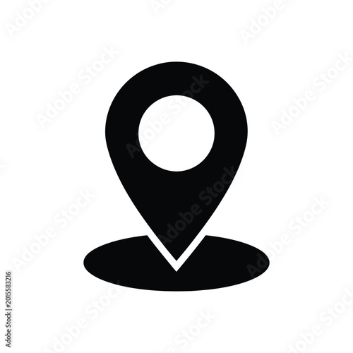 A black location pin icon is isolated on a white background.