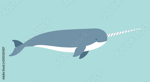 Tableau sur toile Narwhal swimming in ocean water.