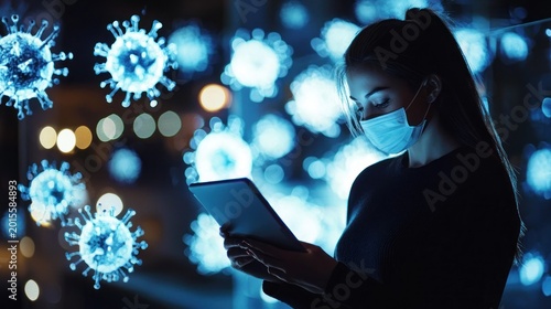 Woman using tablet night virus