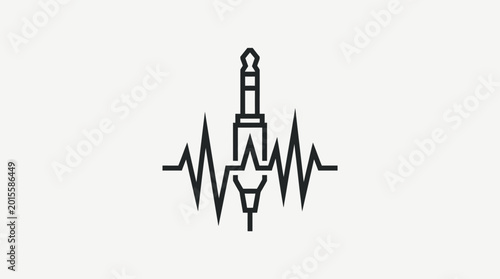 Audio Jack with Heartbeat Sound Wave Line Design on Isolated White Background