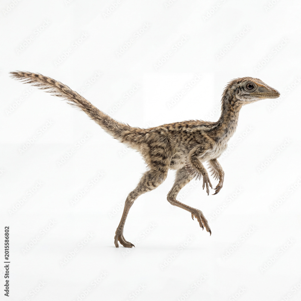 Fototapeta premium Delicate Compsognathus Dinosaur with Feathered Texture for Intimate Prehistoric Wildlife Educational Artwork