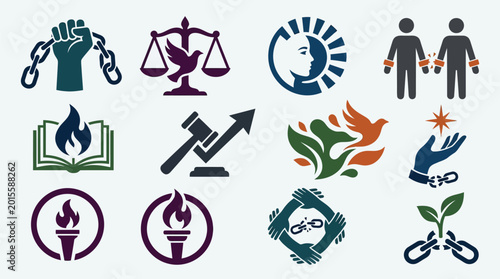 Photos Collection of Icons Representing Human Rights, Justice, Freedom, and Social Issues