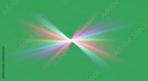 Vibrant colorful light rays explode in a green background scene