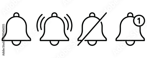 Fotografía Collection of four distinct bell notification line art icons for interface