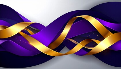 Interwoven gold and purple ribbons flowing in abstract wave pattern on dark background
