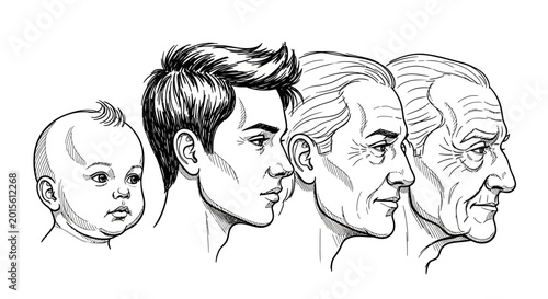Human faces from baby to old man.